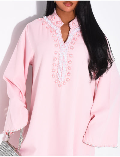 Abaya ample à perles cousues à la main