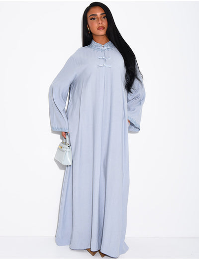 Abaya effet lin à boutons style asiatique au col