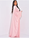 Abaya premium en satin à strass et cristaux au col
