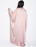 Abaya papillon en satin ornée de cristaux au col et sur les manches