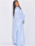 Abaya premium en satin col chemise à cristaux cousus à la main