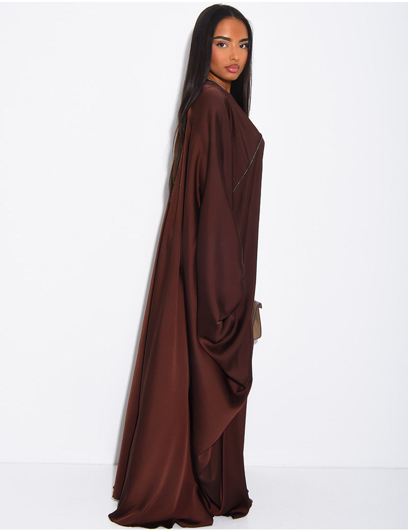 Abaya papillon en satin Dubai & coutures argentées