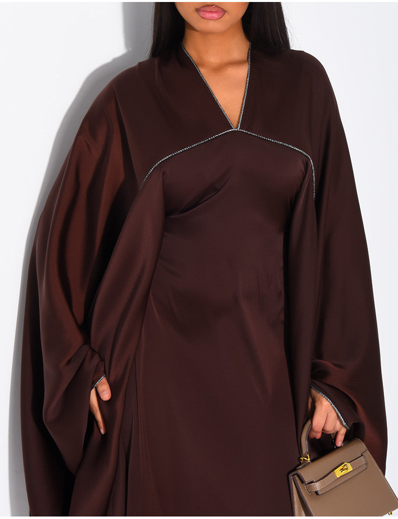 Abaya papillon en satin Dubai & coutures argentées