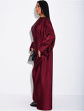 Abaya papillon en satin & pompons au col