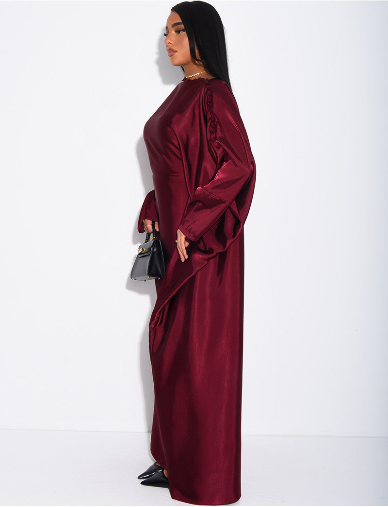 Abaya papillon en satin & pompons au col