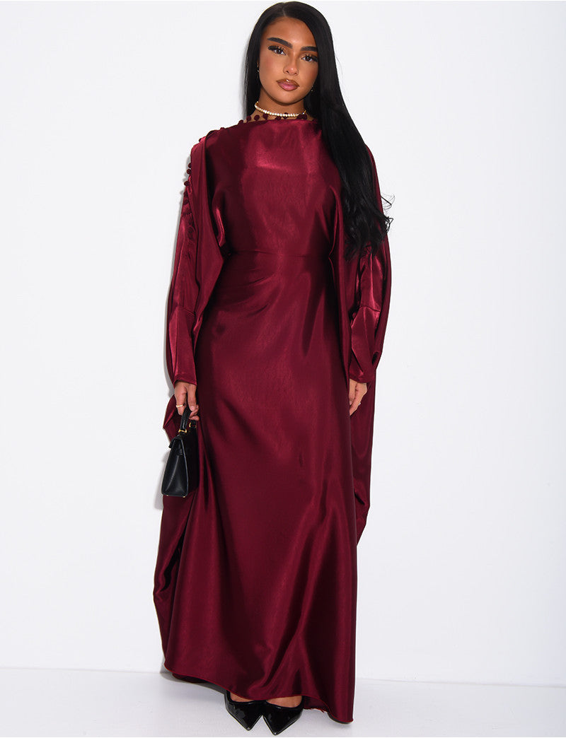 Abaya papillon en satin & pompons au col