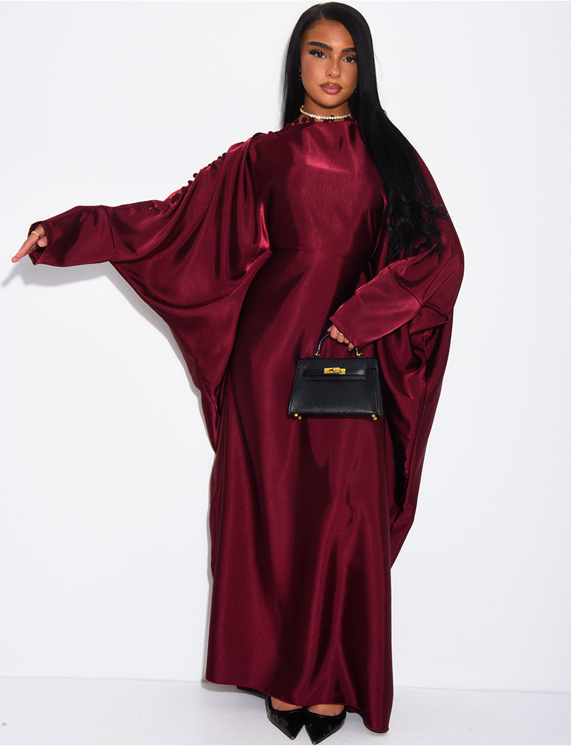 Abaya papillon en satin & pompons au col