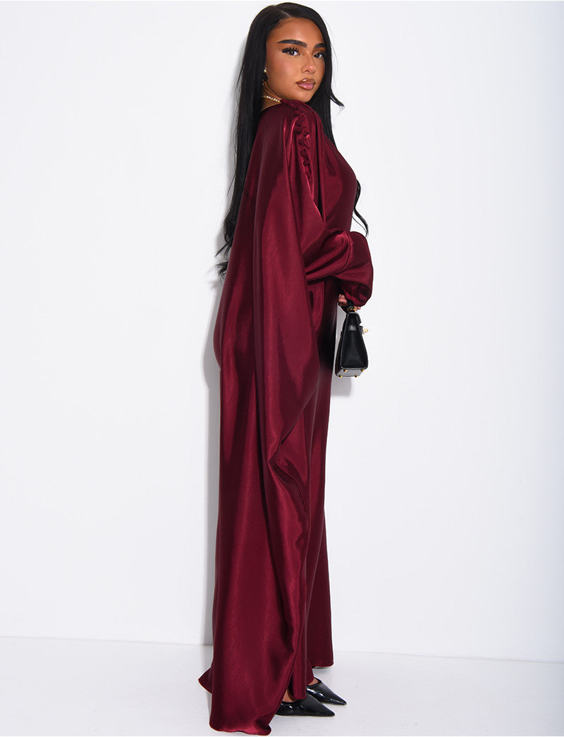 Abaya papillon en satin & pompons au col