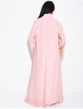 Abaya en cotton à broderies dorées et pompons