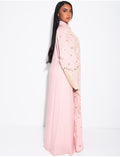 Abaya en cotton à broderies dorées et pompons