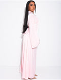 Abaya premium en satin à cristaux brodés à la main & ceinture à la taille