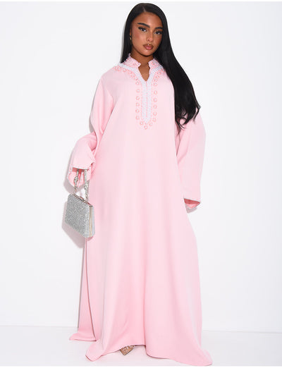 Abaya ample à perles cousues à la main