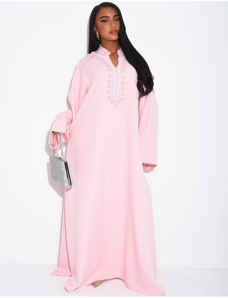 Abaya ample à perles cousues à la main
