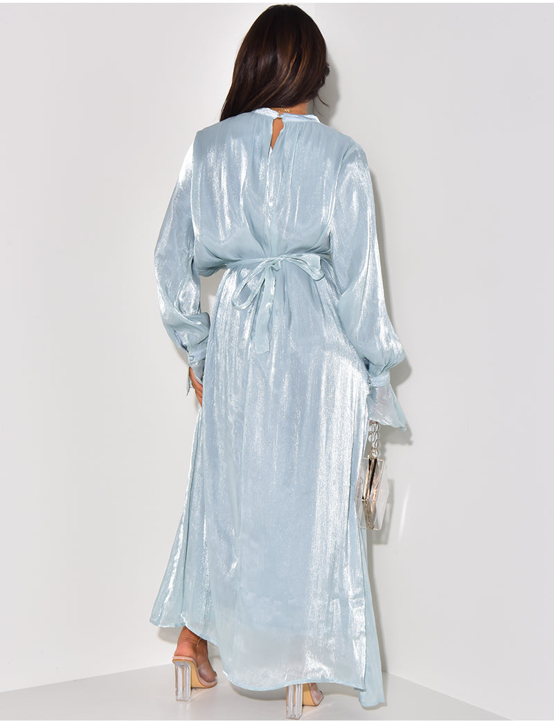 Robe abaya en voile à nouer & manches bouffantes