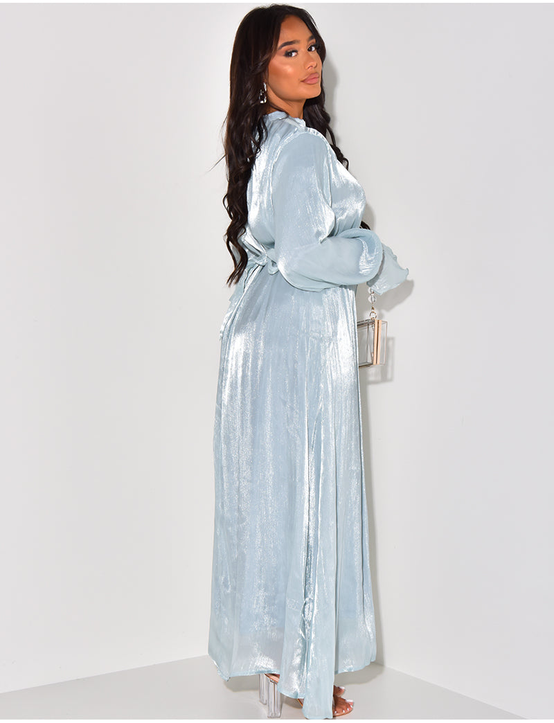 Robe abaya en voile à nouer & manches bouffantes