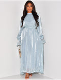 Robe abaya en voile à nouer & manches bouffantes