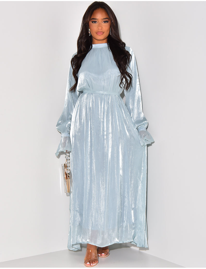 Robe abaya en voile à nouer & manches bouffantes