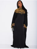 Abaya papillon en satin premium et sequins doré