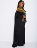 Abaya papillon en satin premium et sequins doré