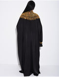Abaya papillon en satin premium et sequins doré