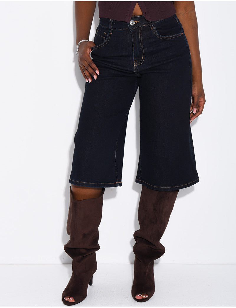 Bermuda en jeans stretch bleu brut