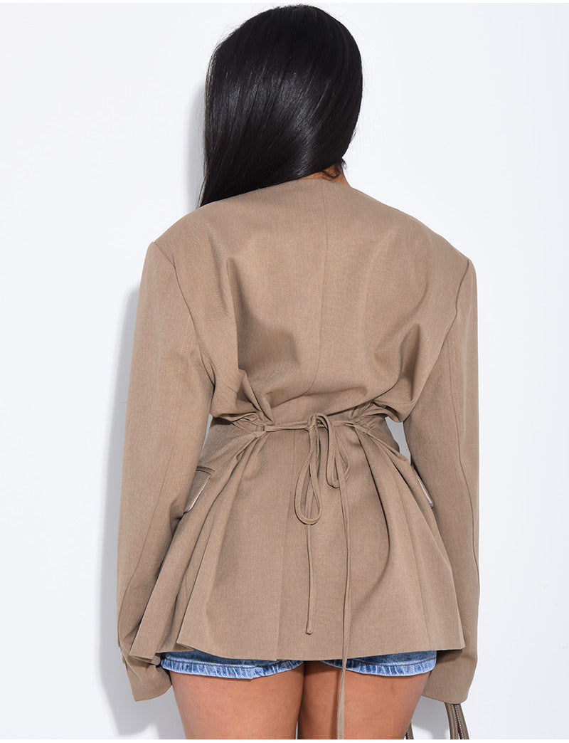 Blazer boutonné à nouer à la taille