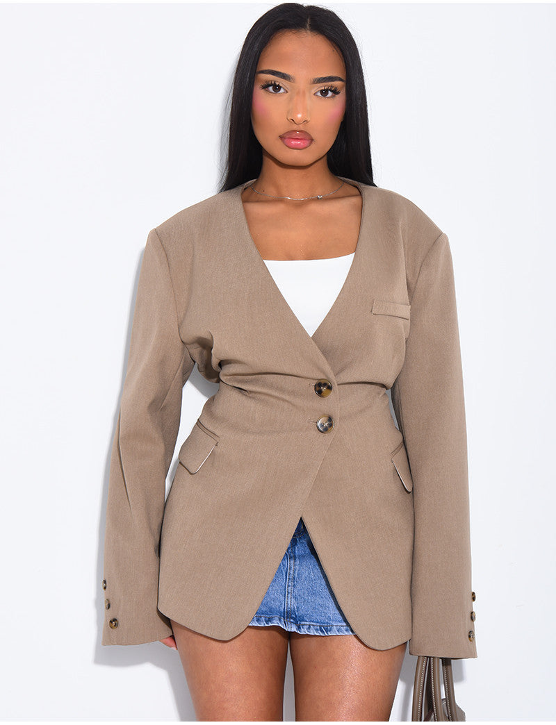 Blazer boutonné à nouer à la taille
