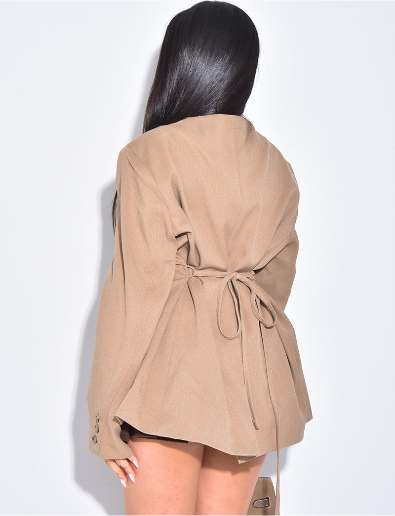 Blazer boutonné à nouer à la taille