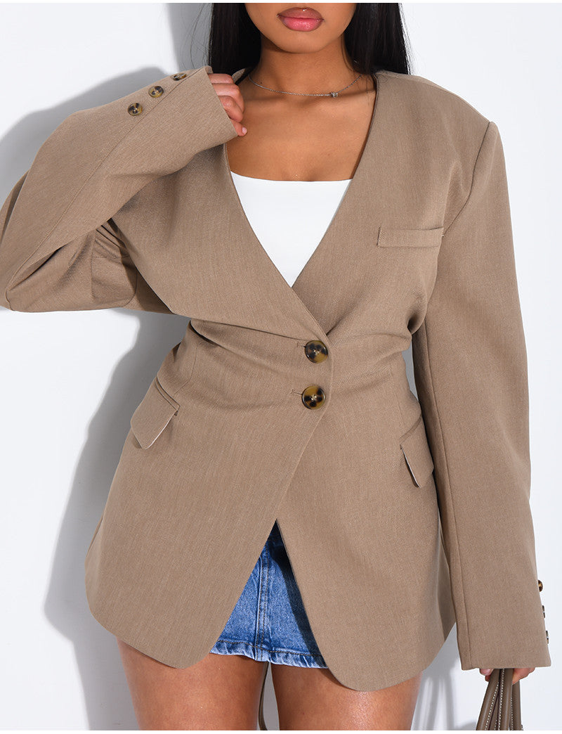 Blazer boutonné à nouer à la taille