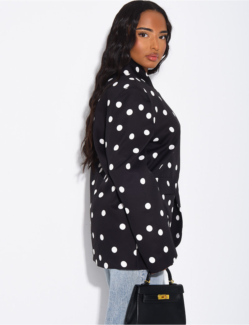 Veste de blazer col montant fendue sur l'avant à pois