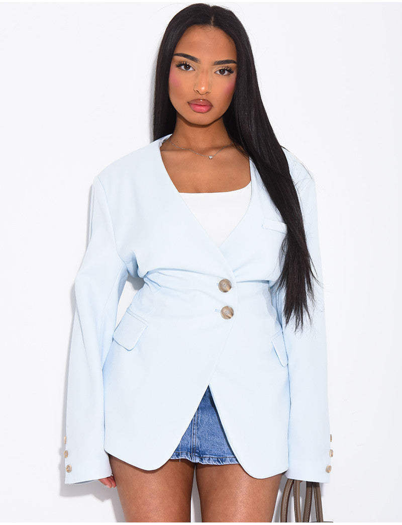 Blazer boutonné à nouer à la taille