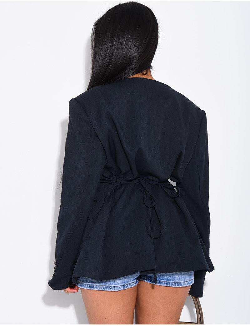 Blazer boutonné à nouer à la taille