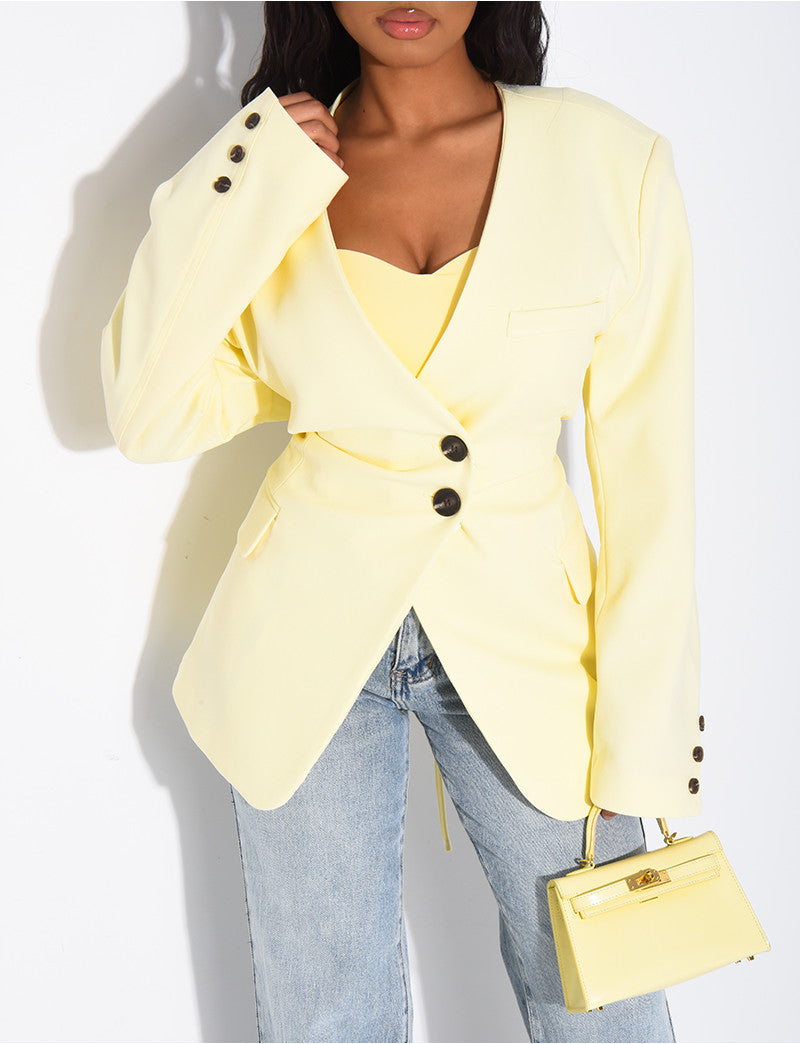 Blazer boutonné à nouer à la taille