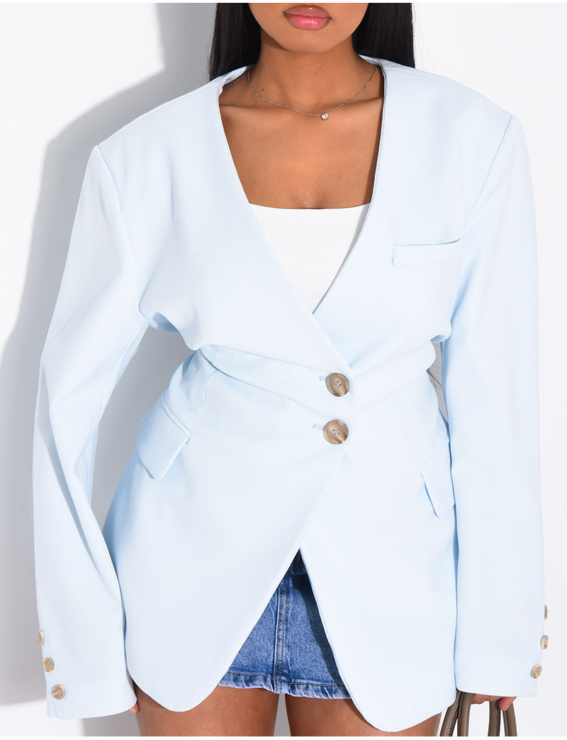 Blazer boutonné à nouer à la taille