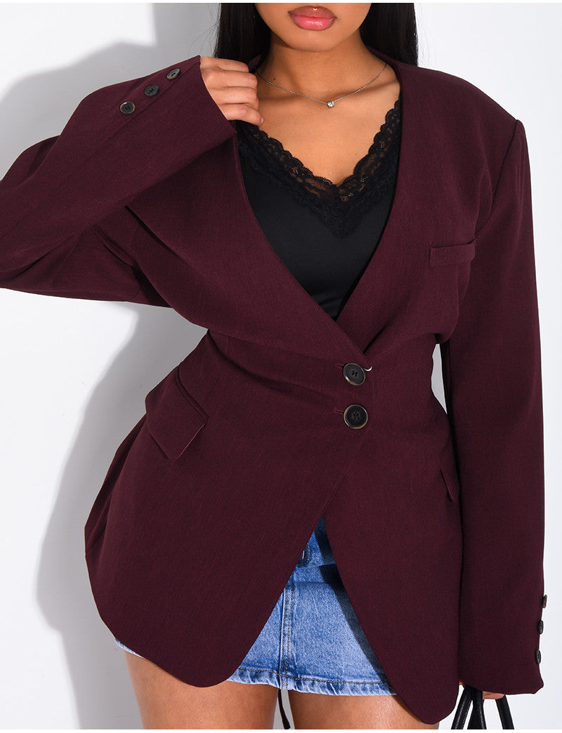 Blazer boutonné à nouer à la taille