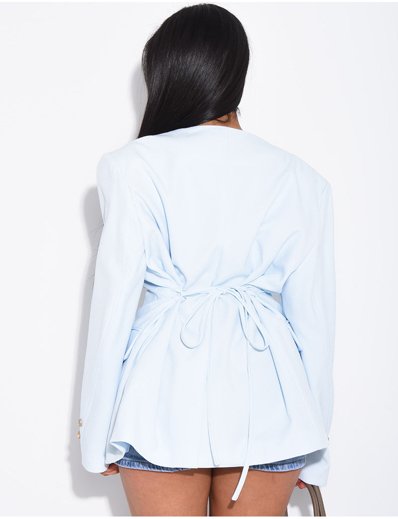 Blazer boutonné à nouer à la taille
