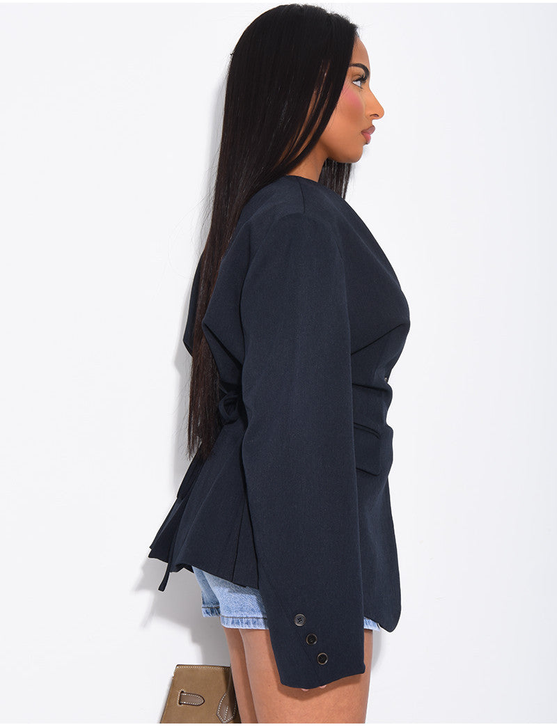 Blazer boutonné à nouer à la taille