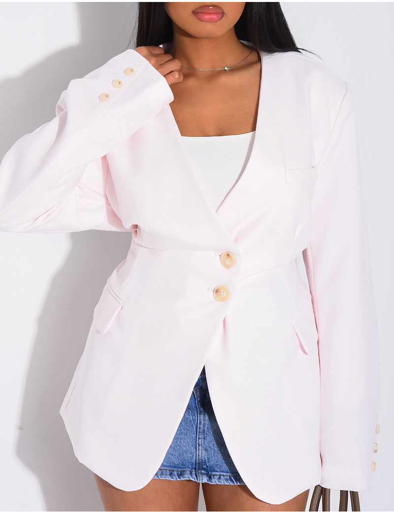 Blazer boutonné à nouer à la taille