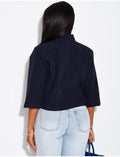 Blazer court croisé à rayures et épaulettes