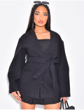 Manteau manches ballon à nouer à la taille