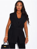 Blazer sans manche à ceinture boutonnée à la taille