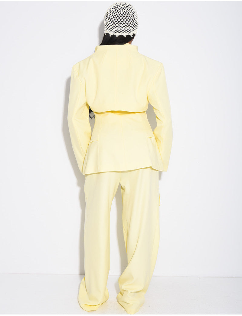 Ensemble 3 pièces bolero, blazer sans manche et pantalon taille haute