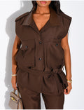 Veste cargo sans manche en tissu texturé