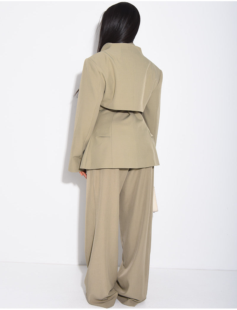 Ensemble 3 pièces bolero, blazer sans manche et pantalon taille haute