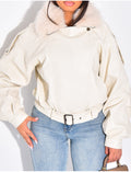 Blouson aviateur en similicuir à col fourrure amovible