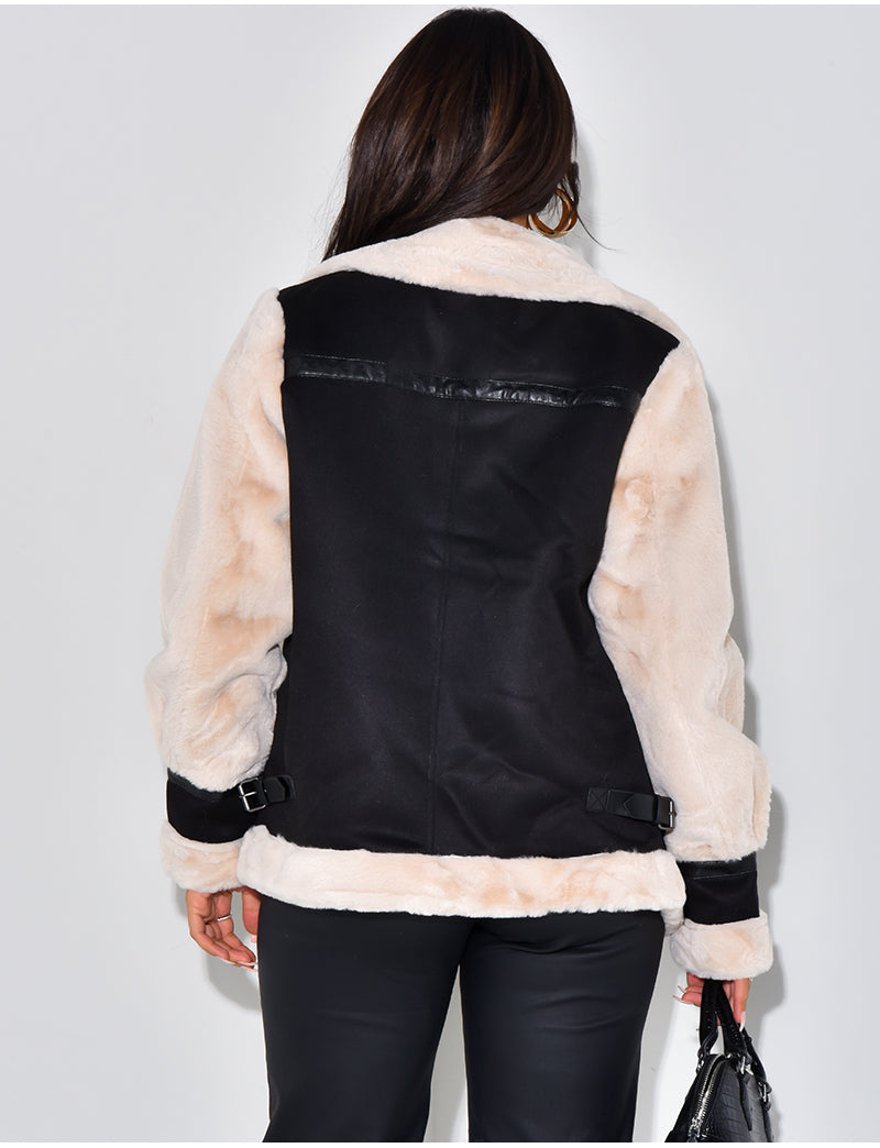 Veste aviateur oversize à fourrure