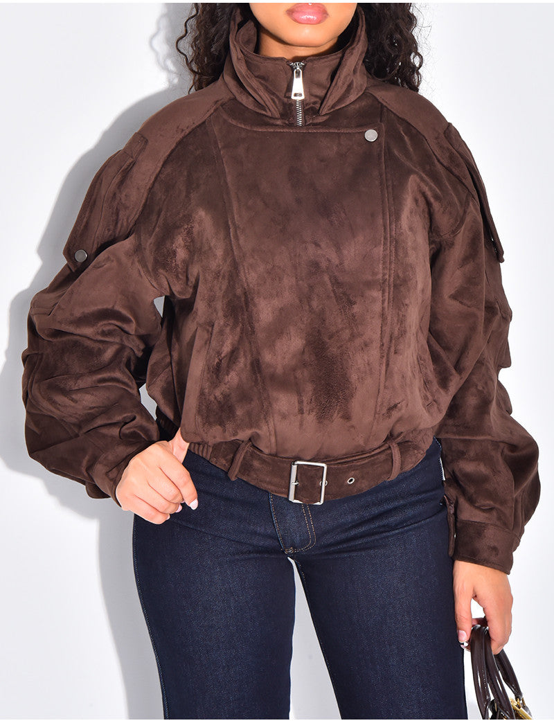 Veste style bombardier en suédine oversize