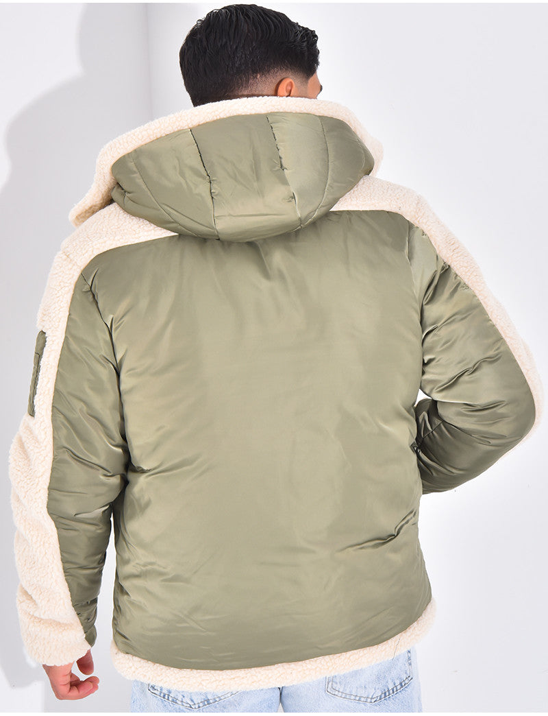 Bombers à capuche bi-matière