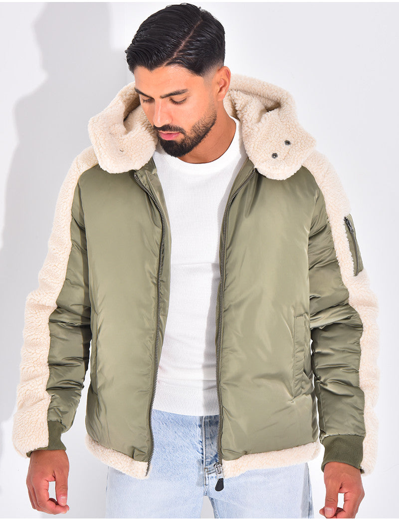 Bombers à capuche bi-matière