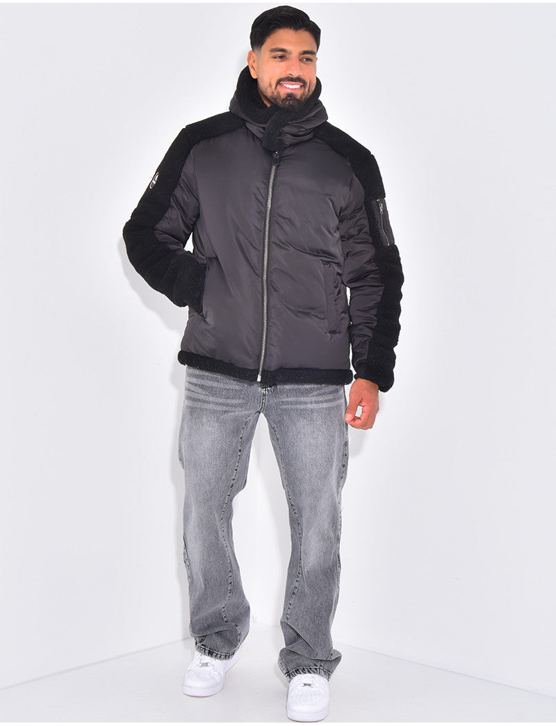Bombers à capuche bi-matière